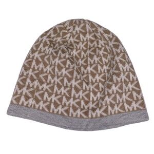 Michael Kors Signature Logo Winter Hat  Toque Beanie Tan White Grey